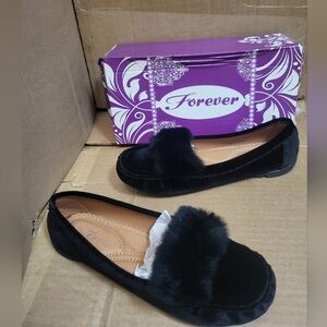 Forever Faux Suede/Faux Fur Black Slip-on Loafer Women Size 7.5